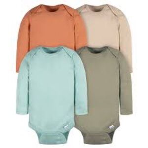 Gerber Onesies Boys 12 M Long Sleeve Bodysuit 4 Pack Gray Green Neutral NEW